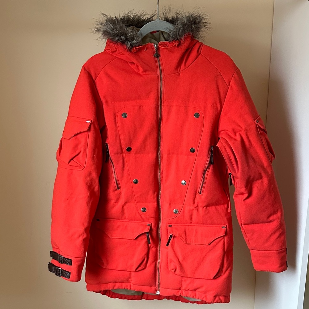 Red Women's Parka Coat with Faux Fur Hood